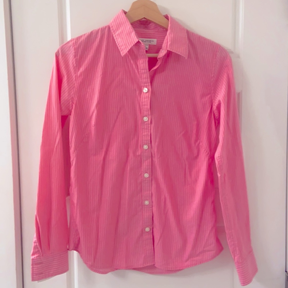 Banana republic pink striped button down shirt